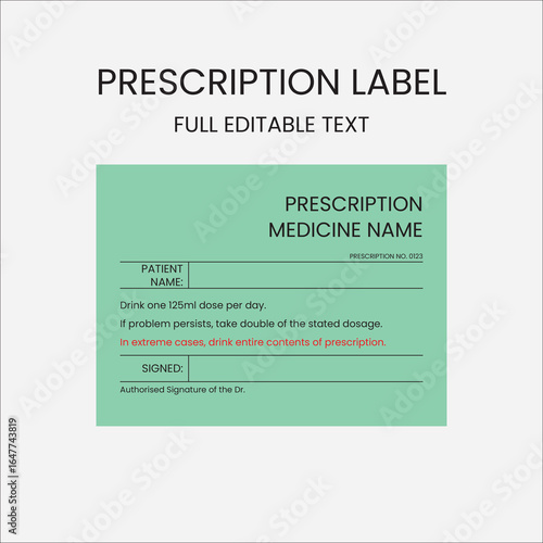 Prescription label template design, Personalized prescription