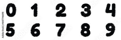 Hand drawn grunge vector numbers. Dirty textured font. Black ink characters isolated on white background. Dirty painted numbers set. Dry brush texture. Typography vector elements. Vector background .