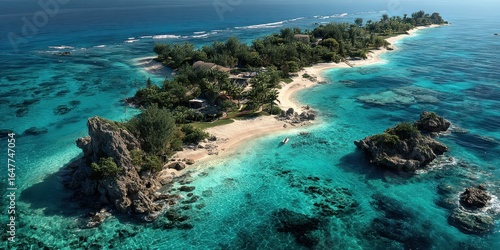 Wallpaper Mural Tropical island surrounded by clear turquoise waters and lush greenery during bright midday sunlight Torontodigital.ca