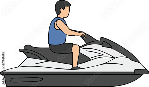 Man riding a personal watercraft, vector illustration of a summer water sport activity and vacation lifestyle concept.