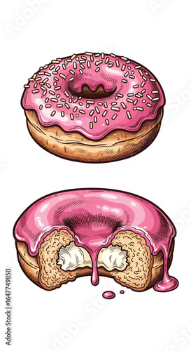Delicious pink frosted donuts with sprinkles and cream filling a sweet treat