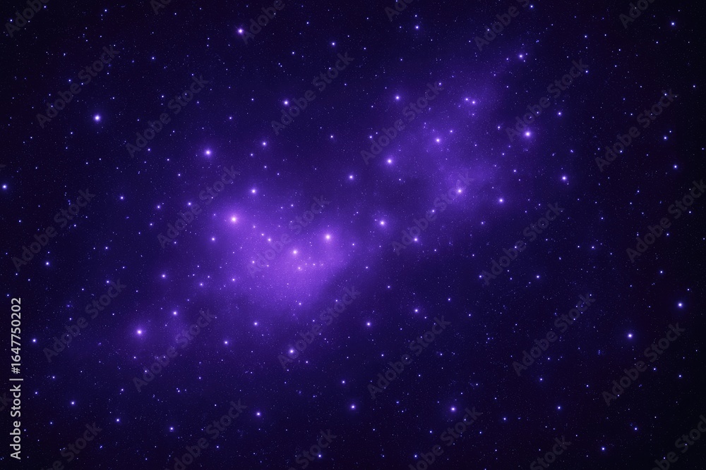 Fototapeta premium Deep purple night sky filled with glowing stars and a luminous nebula cluster space