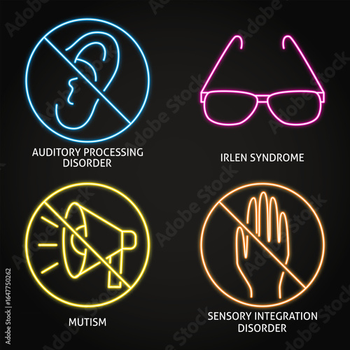 Neurodiversity symbols neon icon set