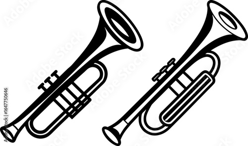 Trumpet set, a Set of trumpets, trumpet collection, Vector of trumpet, trumpet silhouette, trumpet isolated on white background