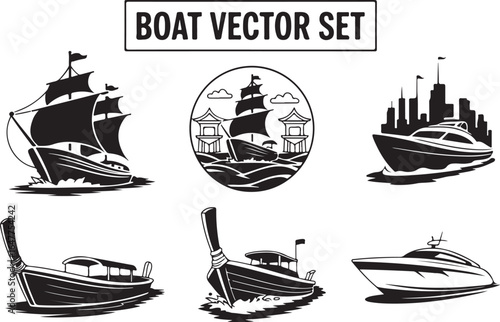 Diverse boat collection for maritime and travel themes