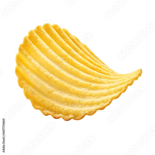 Single ruffled potato chip isolated on black background