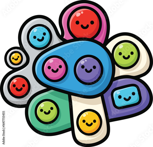 Colorful Cartoon Fidget Toy Characters with Happy Faces pop it sensory toy.