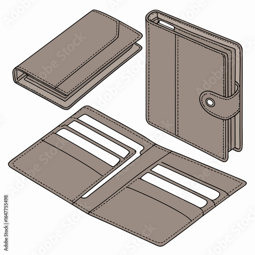 Brown leather wallet with card slots and closure card holder