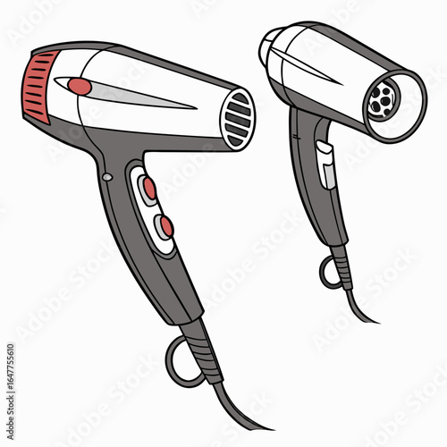 Compact hair dryers with red accents grooming styling