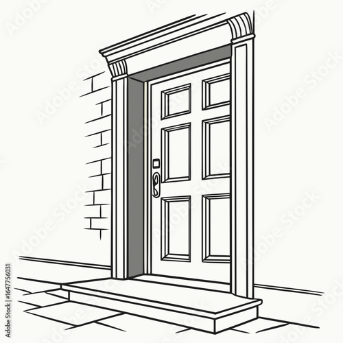 Classic six panel door with ornate trim entrance entryway