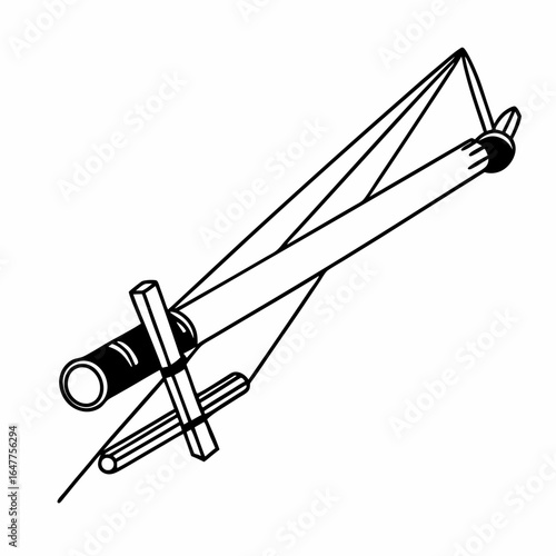 Illustration of a traditional bow and arrow isolated on white background for archery sport