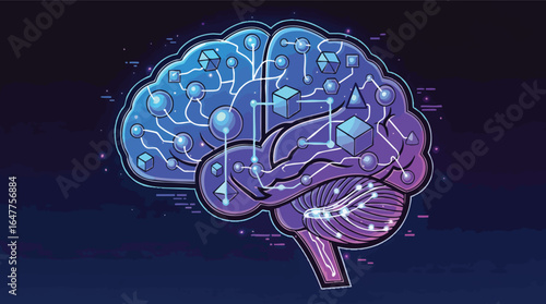 Stylized Human Brain With Digital Network Connections And Glowing Cubes mind intelligence.