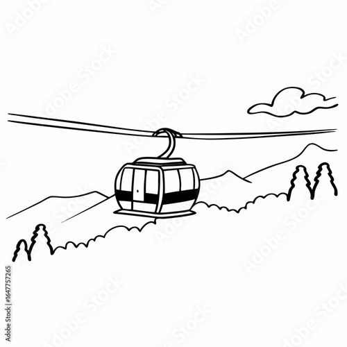 Gondola cable car in mountain landscape, aerial lift transportation, isolated on white background