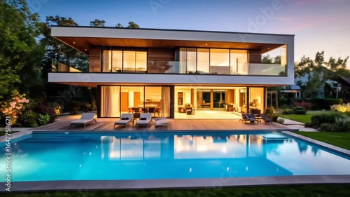 Wallpaper Mural Modern Luxury Home with Pool at Sunset Torontodigital.ca