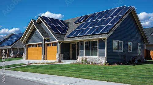 Home with solar panels on a sunny day