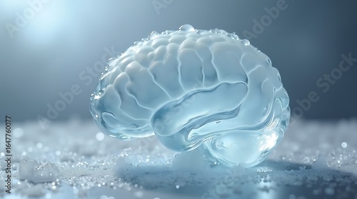 Crystal brain with water droplets and soft lighting