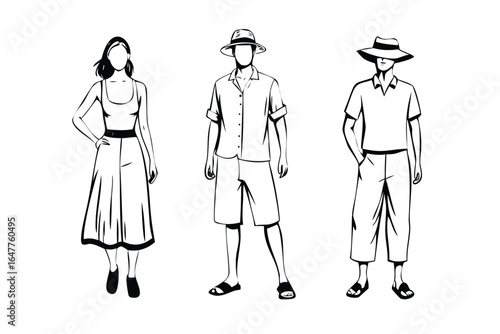 Summer Resort Wear Vector Set - Engraved Travel & Lifestyle Illustrations
