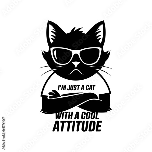 Cool Attitude Cat Wearing Sunglasses and T-Shirt Typography Illustration