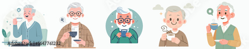 vector of a grandfather drinking coffee in the morning