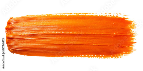 Fototapeta Naklejka Na Ścianę i Meble -  Bright orange paint brush stroke with textured bristles graphic design isolated on a transparent background