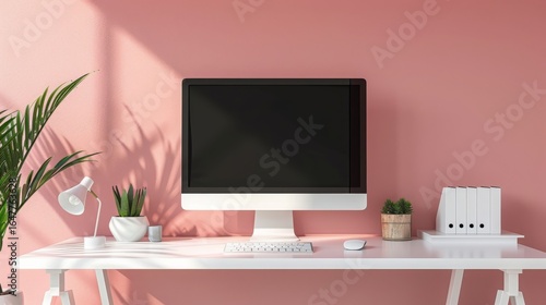 Stylish and modern workspace with pink wall, perfect for showcasing a creative professional's office