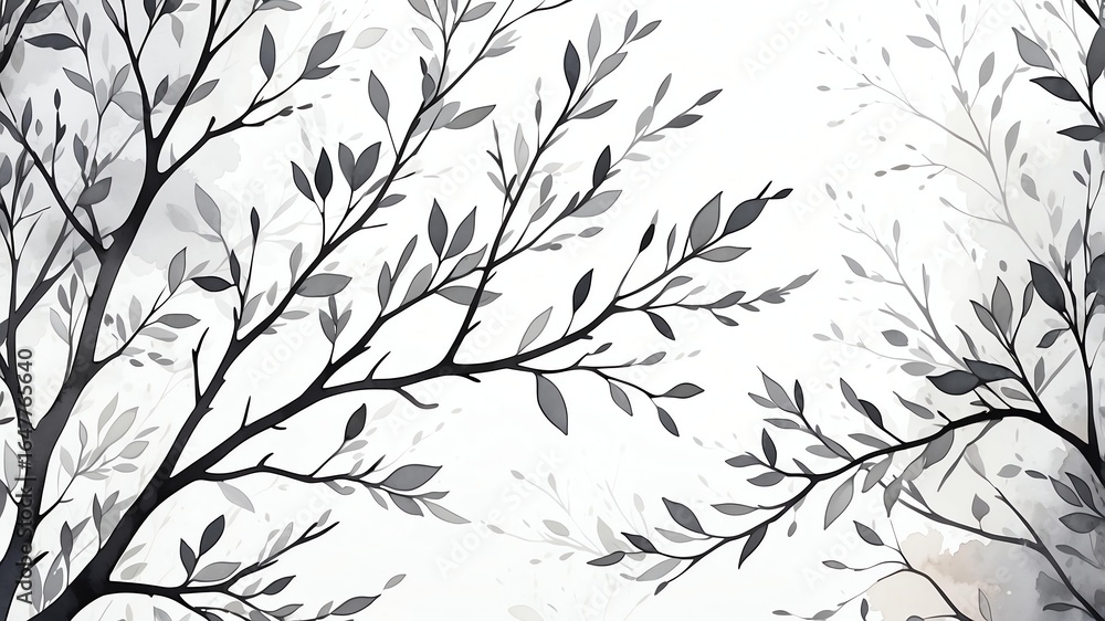 Fototapeta premium Abstract watercolor style art combination of art gray and white themed background. Tree branches textured art with sense of colors
