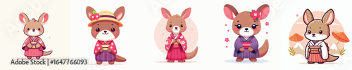 cute kangaroo vector in kimono costume
