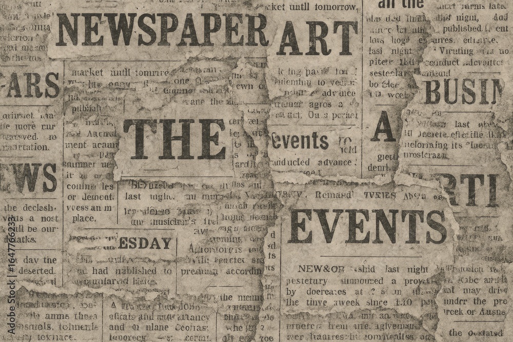 Obraz premium Torn Newspaper Collage with Bold Headlines and Textured Paper vintage retro