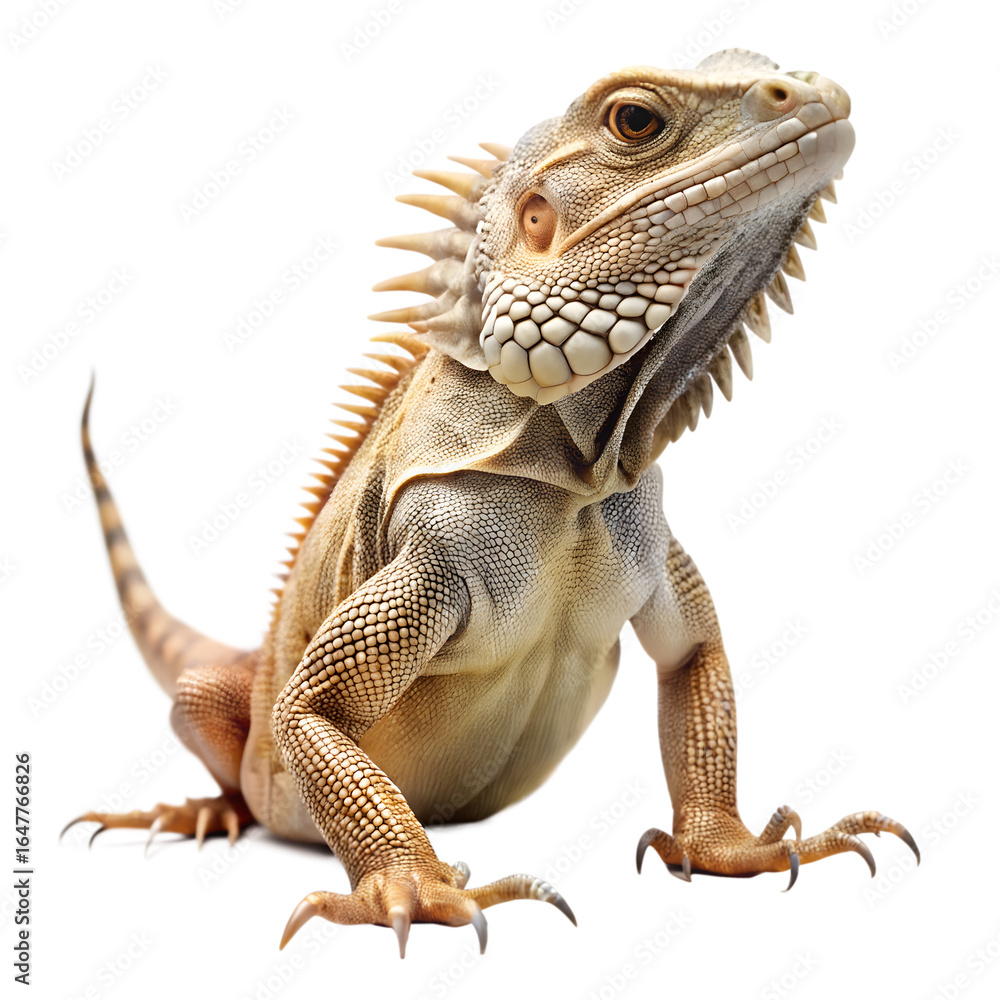 Obraz premium Green iguana reptile isolated on transparent background