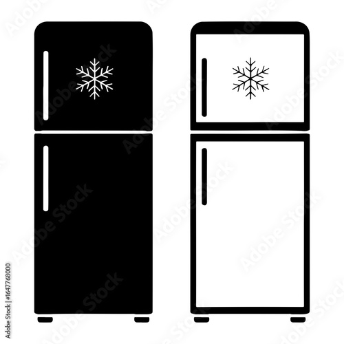 Black and white refrigerator icons with snowflakes freezer