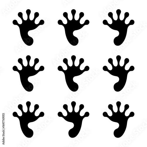 Black frog feet pattern on white background repetition