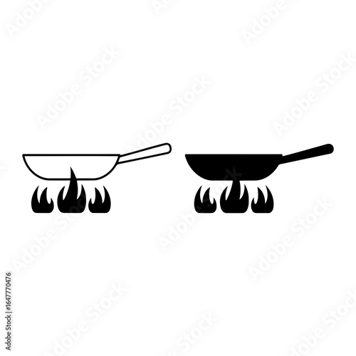 Frying pan cooking on flames heat kitchen