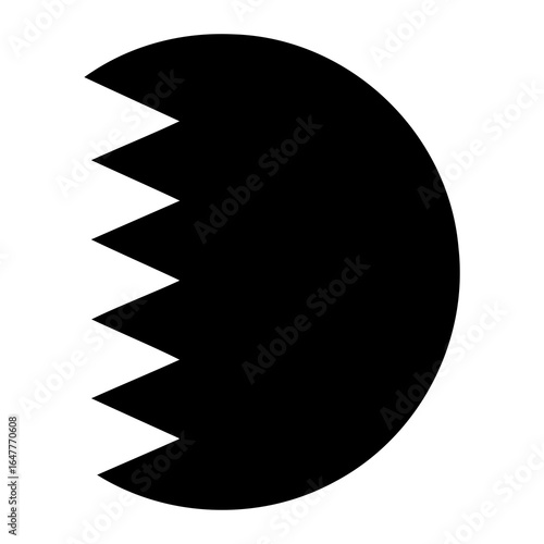 Jagged edge black semicircle on white background geometric abstract