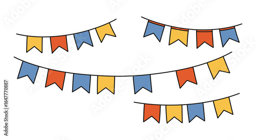 Colorful festive bunting flags on strings for party decoration