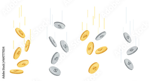 Coins falling from the sky in gold and silver colors