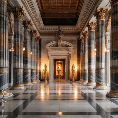 Wallpaper Mural Grand Marble Hallway With Golden Accents columns statues Torontodigital.ca