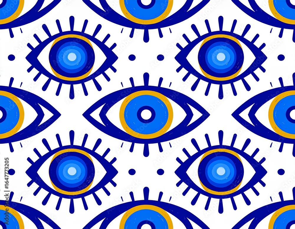 Fototapeta premium Mystical Eye Pattern: An artistic rendering of the Evil Eye, presented as a repeating pattern, each eye, is a symbol of protection and warding off negativity.