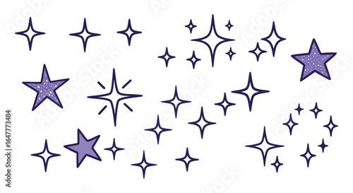 Purple stars and sparkles on a white background