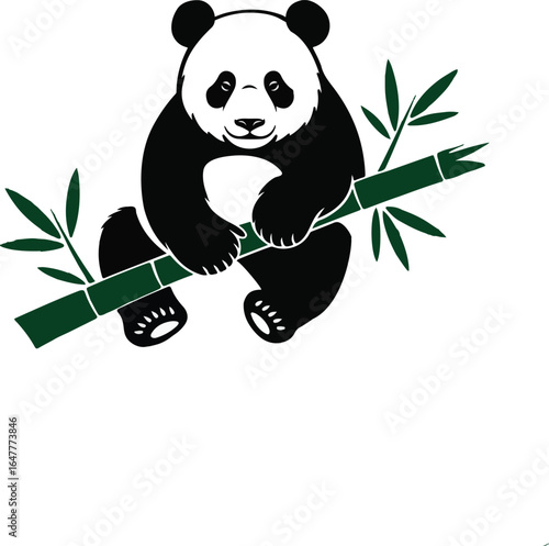 Adorable giant panda clinging to a lush bamboo stalk with a friendly expression