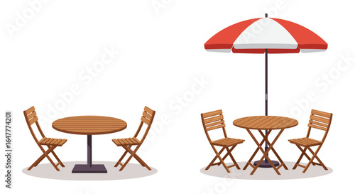 Outdoor furniture sets with and without umbrella on white background