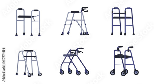 Various types of walkers for elderly and disabled people