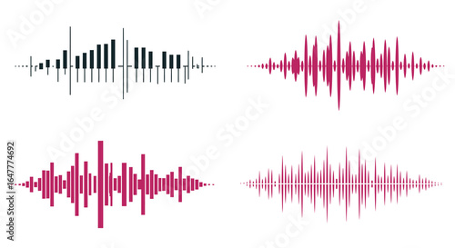 Sound wave patterns in different colors and styles on a white background