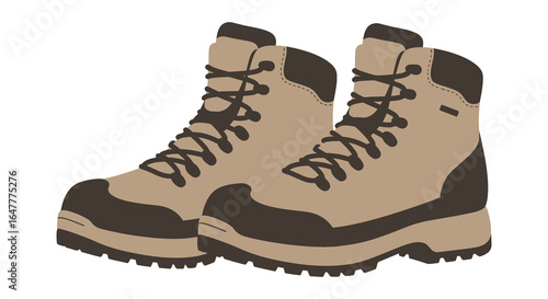 Tan and brown hiking boots with laces and rugged soles
