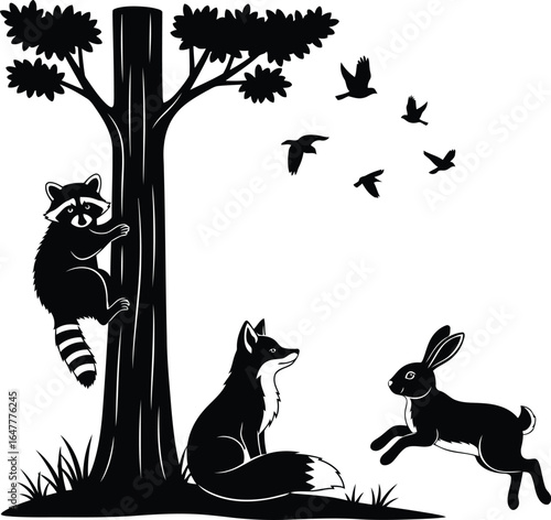 A cute vector illustration collection featuring a set of funny black cat and animal silhouettes in a cartoon design style for Halloween icons