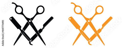 Scissors and Comb, Barber Shop Icon. Vector illustration isolated.Scissors and straight razor graphic icon. Sign crossed scissors and razor isolated on white background. Barbershop symbols