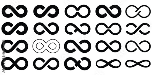 Infinity Symbol Icon Set - Black Minimalist Infinity Loop Vectors, Endless Design Elements, Abstract Eternity Signs,Explore different infinity symbols for your creative projects and designs now