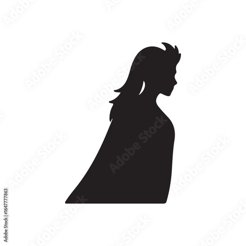 Silhouette of woman wearing cape illustration