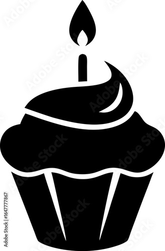 Birthday Cupcake with Single Candle Silhouette