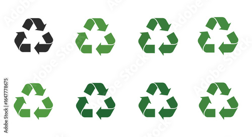 recycling symbols in different shades of green and black