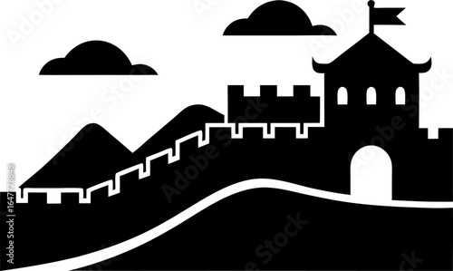 The Great Wall of China Silhouette Vector Black and White